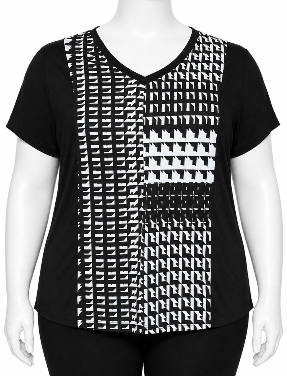 Perseption Concept Blouse Size L Black White Geometric Short Sleeves Casual